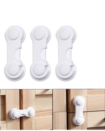 Mey İthalat® 4 Adet Çok Amaçlı Dolap Güvenlik Kilidi Çocuklara Karşı Koruyucu Çözüm