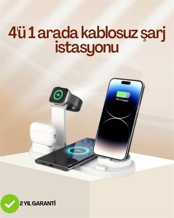 Mey İthalat® 4 Cihazı Aynı Anda Şarj Edebilen Kablosuz Şarj İstasyonu – Çok Yönlü ve Pratik Tasarım
