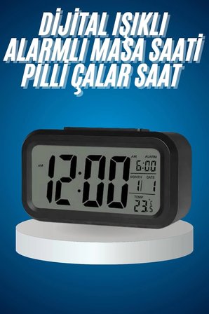 Mey İthalat® Işıklı Dereceli Masa Ofis Saati Alarmlı Termometre Takvim Çalar Saat
