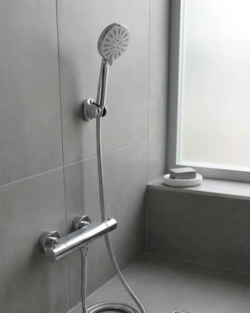 Mey İthalat® Krem Duş Başlığı Seti 4 Kademeli El Duşu Spiral Hortumlu Banyo Seti