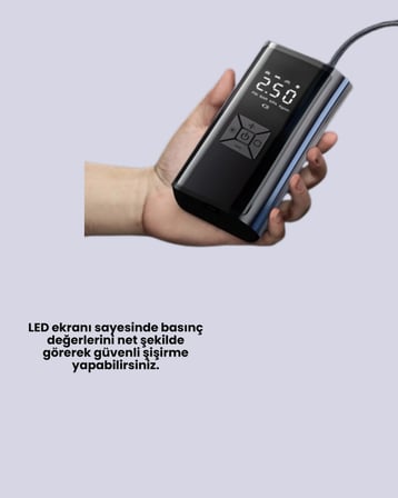 Mey İthalat LED Fenerli ve SOS Işıklı Çok Fonksiyonlu Hava Kompresörü Yeni Nesil