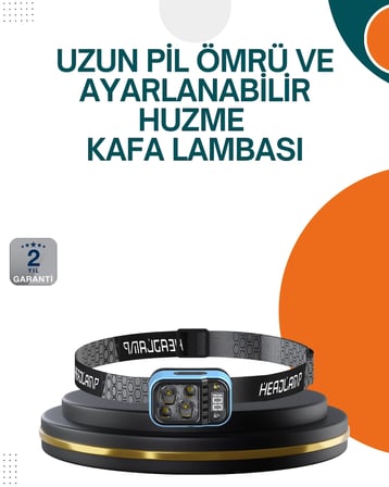 Mey İthalat® Type C Şarjlı LED Kafa Lambası Güç Göstergeli 53 Modlu