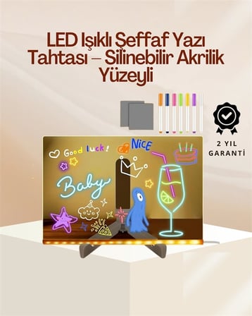 Mey İthalat Çocuklar İçin Renkli LED Mesaj Tahtası – Neon Kalemli, Eğlenceli ve Yaratıcı Yazı Panosu