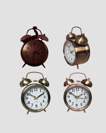 Mey İthalat® Retro Tarz Bronz Dekoratif Masa Saati Metal Gövde Yüksek Sesli Alarm