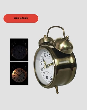 Mey İthalat Retro Tarz Bronz Dekoratif Masa Saati Metal Gövde Yüksek Sesli Alarm