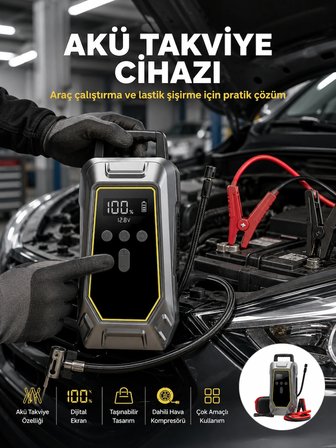Mey İthalat® Araç Kullanıcıları İçin Çok Fonksiyonlu Akü Takviye Cihazı