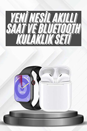 CEYLAN ADAM Akıllı Saat Gümüş Kasa Bluetooth Kulaklık Hediyeli Çok Fonksiyonlu İkili Set