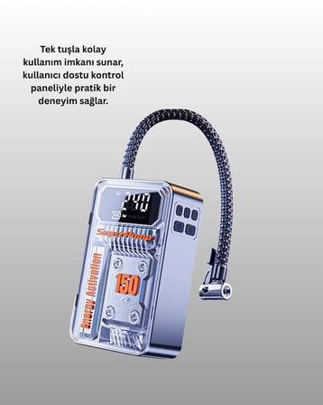 Mey İthalat® 150 PSI Kablosuz Dijital Ekranlı Taşınabilir Araç Lastik Pompası