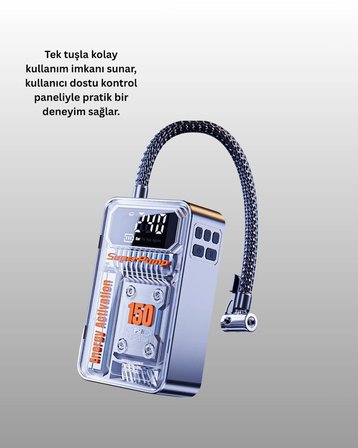 Mey İthalat® 6000mAh Bataryalı LED Ekranlı Akıllı Hava Kompresörü