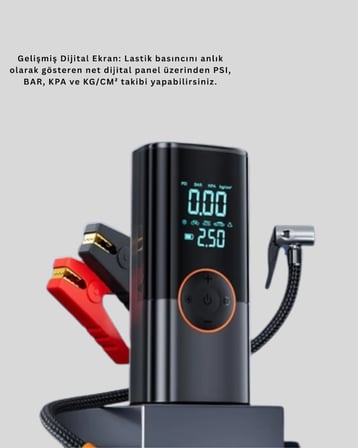 Mey İthalat Akü Takviye Cihazı Jump Starter ve Dijital Hava Kompresörü