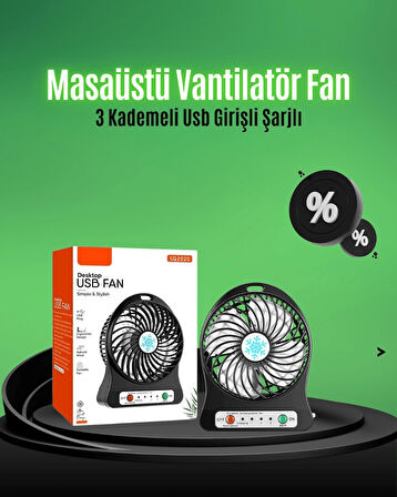 CEYLAN ADAM Mini USB Fan – Şarj Edilebilir, Işıklı, 3 Kademe, Taşınabilir Masaüstü Vantilatör
