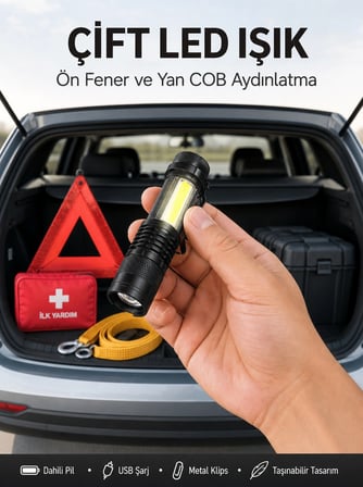 Mey İthalat® Taşınabilir Şarjlı LED Fener - 4 Modlu, 2000LM, Ayarlanabilir Odak Yeni Nesil