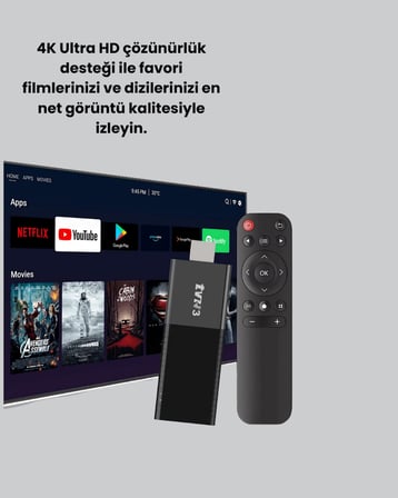 Mey İthalat® 4K Ultra HD Android TV Stick – Tak Çalıştır Akıllı TV Cihazı
