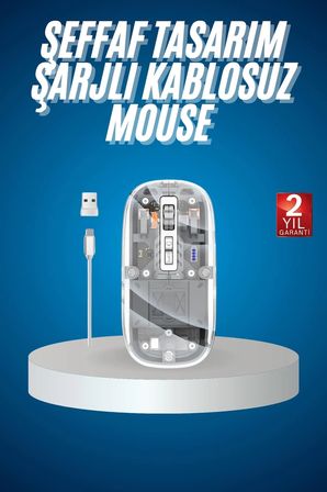 Mey İthalat® Sessiz Tıklama Çift Modlu Bluetooth Ve Alıcı Şeffaf Mouse Fare