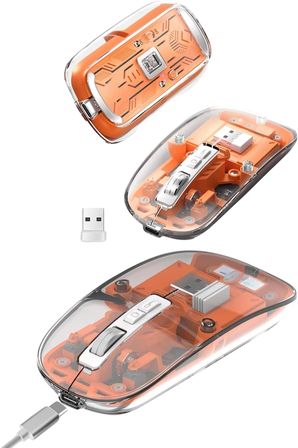 Mey İthalat® Sessiz Tıklama Çift Modlu Bluetooth Ve Alıcı Şeffaf Mouse Fare