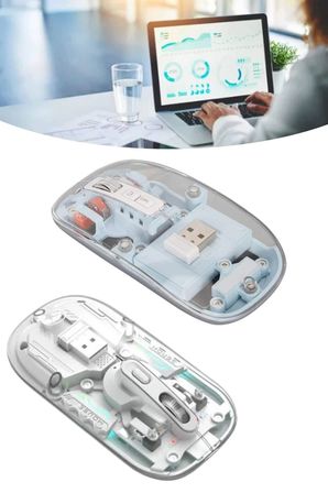 Mey İthalat® Sessiz Tıklama Çift Modlu Bluetooth Ve Alıcı Şeffaf Mouse Fare