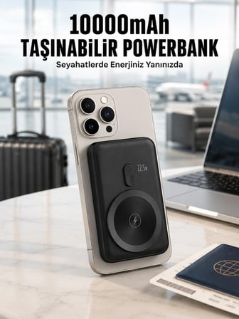 Mey İthalat 22.5W Hızlı Şarj Destekli Manyetik Powerbank Kompakt Tasarım Yeni Nesil