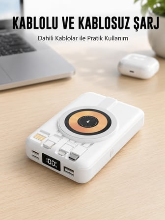 Mey İthalat MagSafe Uyumlu Kablosuz Powerbank Hızlı Şarj Özellikli Yeni Nesil
