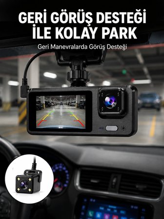 Mey İthalat 1080P 3 Kameralı Araç DVR – Döngü Kayıt ve Geri Görüş Özellikli Yeni Nesil