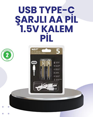 CEYLAN ADAM Type-C USB ile Hızlı Şarj Edilebilir AA Kalem Pil | 1.5V Lityum | Çiftli Paket