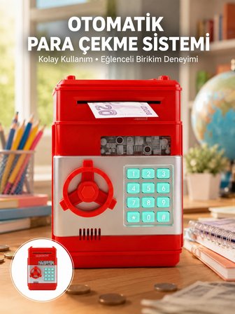 Mey İthalat® Kırmızı Şifreli ATM Kasa Para Yutan Kumbara
