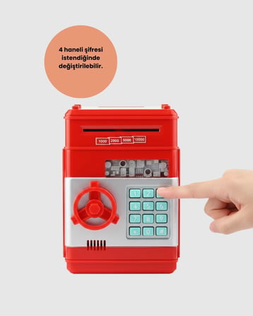 ATM Görünümlü Kırmızı Elektronik Şifreli Kumbara