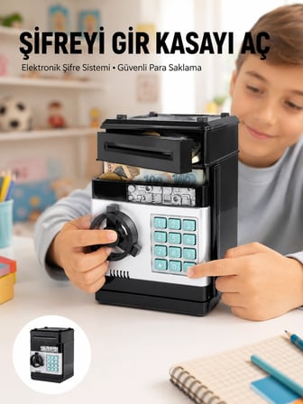 Mey İthalat® Işıklı Sesli Şifreli ATM Görünümlü Kasa Kumbara