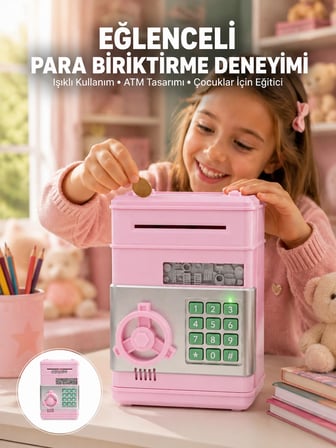Mey İthalat® Elektronik Şifreli Otomatik Para Yutan Çocuk Kumbarası