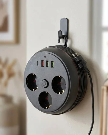 Mey İthalat® Güvenli Çoklu Priz 3 Priz 3 USB 1 Type C Termal Koruma Uzun Kablo