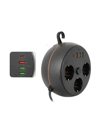 Mey İthalat® Güvenli Çoklu Priz 3 Priz 3 USB 1 Type C Termal Koruma Uzun Kablo