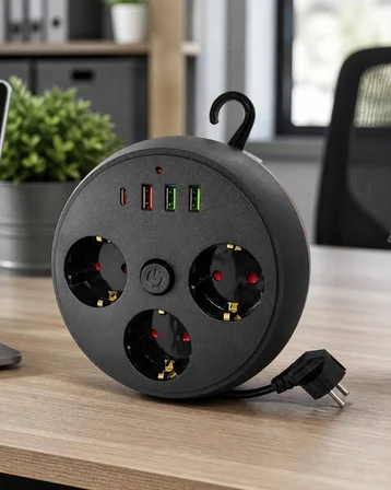 Mey İthalat® Akım Korumalı Çoklu Priz 3 Priz 3 USB 1 Type C 2 Metre Kablo Güvenli Şarj