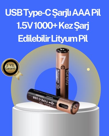 Mey İthalat® Hızlı Şarj Teknolojili USB Şarjlı AAA Pil – 40 Dakikada Tam Şarj