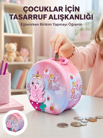 Mey İthalat® Mini Çocuk Para Kasası Güvenli Kilitli Birikim Kutusu