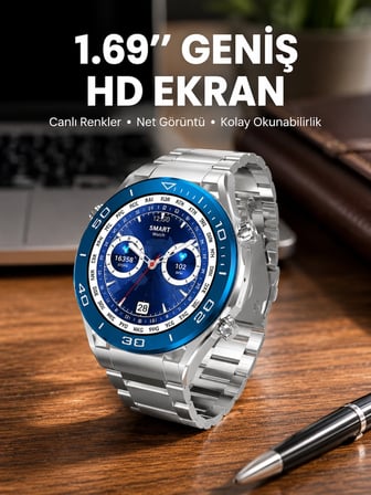 Mey İthalat Akıllı Saat 1.62 İnç Ultimate Nabız Sensörlü Sesli Görüşme Yapabilen Yeni Nesil