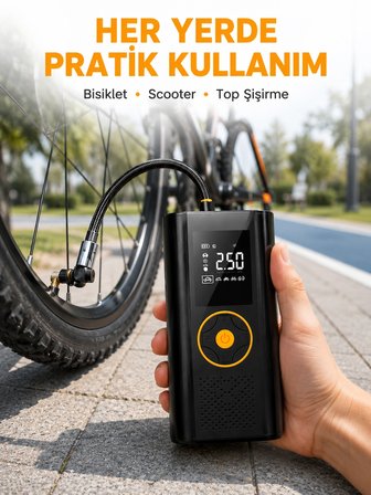 Mey İthalat® Çok Amaçlı Dijital Lastik Pompası Araç Bisiklet Top Uyumlu Yeni Nesil