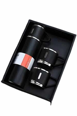 CEYLAN ADAM Termos Seti Paslanmaz Çelik 3 Bardaklı Vakumlu Termos Set 500 Ml 12 Saate Kadar Isı Koruma