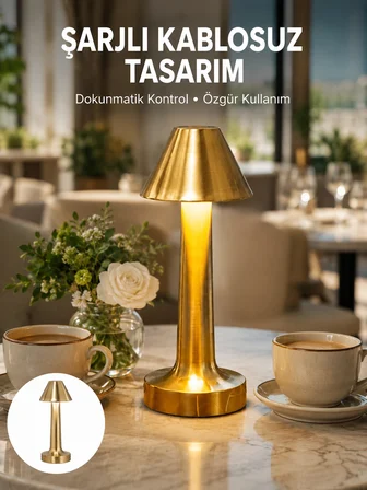 Mey İthalat Şarjlı Masa Lambası 3 Işık Modu Kademesiz Karartma Metal Gövde Yeni Nesil