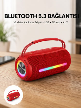 Mey İthalat RGB Işıklı Taşınabilir Hoparlör – Çoklu Bağlantı Desteği