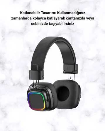 Mey İthalat Renkli Işık Efektli Bluetooth 5.3 Müzik Kulaklığı Yeni Nesil
