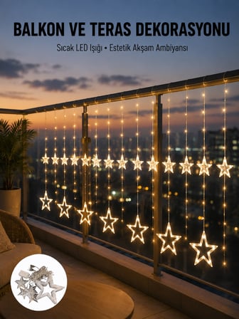 Mey İthalat Yıldız Figürlü Perde Peri Led 3x3 Metre Dekoratif Işık Yeni Nesil