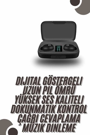 Mey İthalat® TWS Bluetooth Kulaklık 5.0 Bluetooth Bağlantılı Dokunmatik Kontrol Özelliği Yeni Nesil