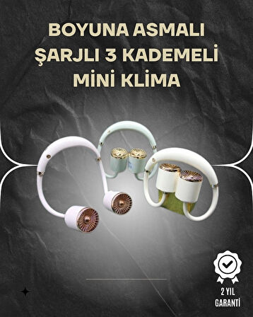 CEYLAN ADAM Asılabilir Mini Boyun Fanı | 1000mAh Şarjlı, Turbo Güçlü Rüzgar