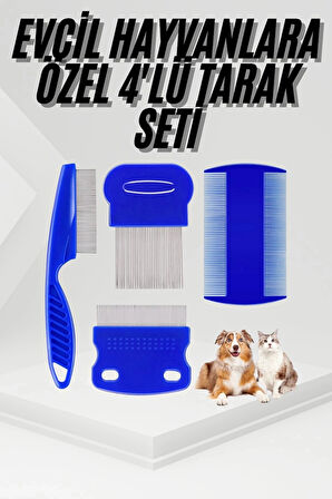 CEYLAN ADAM 4'lü Bit Pire Tarağı Set Kedi Köpek Evcil Hayvan Tüy Toplayıcı Mavi