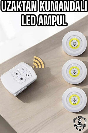 CEYLAN ADAM Led Lamba 3'lü Uzaktan Kumandalı Yapışkanlı Beyaz Işık