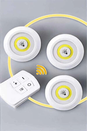 CEYLAN ADAM Led Lamba 3'lü Uzaktan Kumandalı Yapışkanlı Beyaz Işık