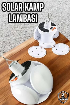 Mey İthalat® Kamp Lambası Işıldak Beyaz Işık Güneş Enerjili Solar Aydınlatma 5 Kanatlı Katlanabilir Yeni Nesil