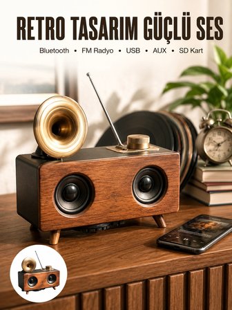 Mey İthalat® Nostaljik Görünümlü Bluetooth Bağlantılı Speaker