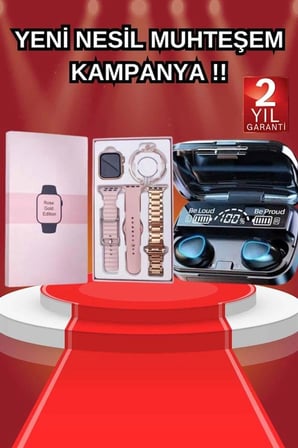 Mey İthalat Aksesuar Hediyeli Akıllı Saat ve Dijital Göstergeli Powerbankli Bluetooth Kulaklık