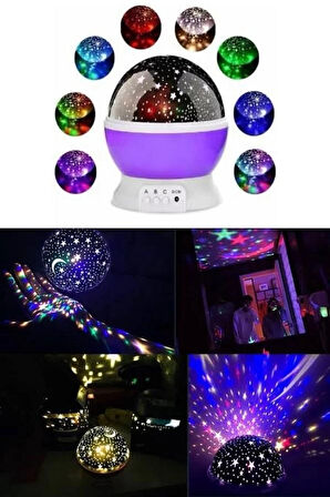 CEYLAN ADAM Renkli Yıldızlı Gökyüzü Projeksiyon Gece Lambası Pilli ve USB Kablolu