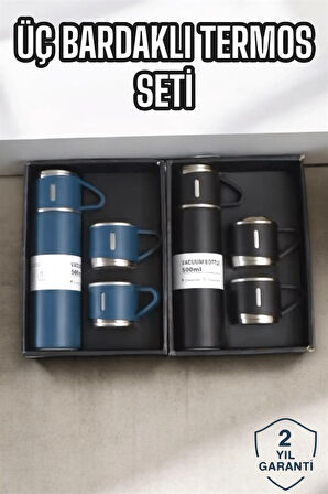 CEYLAN ADAM Şık ve Dayanıklı 3 Bardaklı Termos Seti Uzun Süre Isı Koruma Özellikli